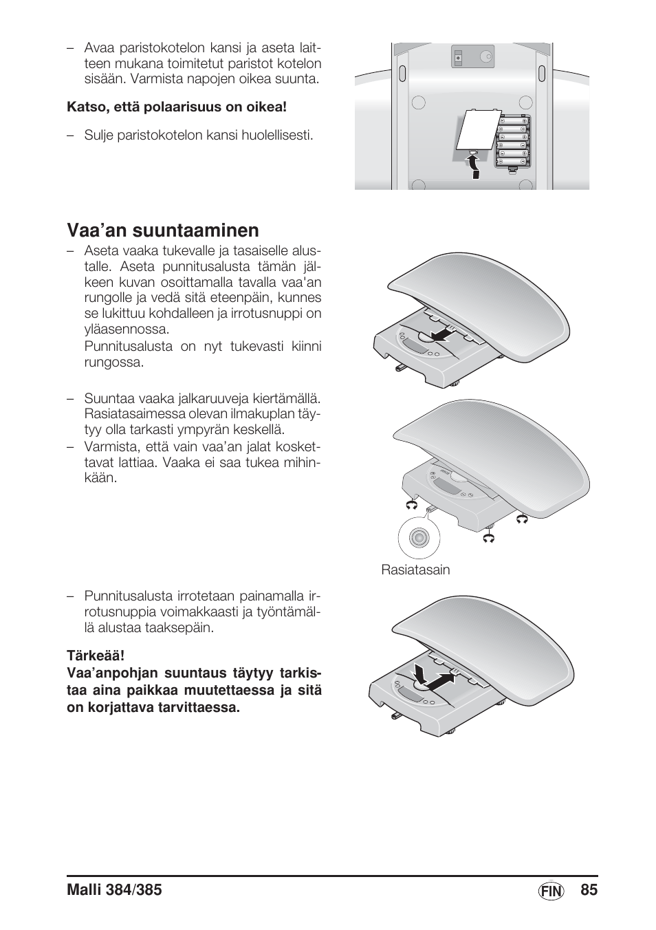 Vaa’an suuntaaminen | Seca 385 User Manual | Page 85 / 136