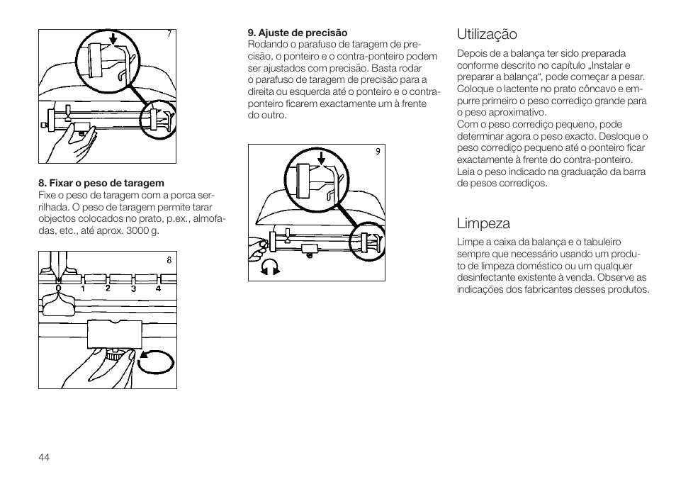 Utilização, Limpeza | Seca 745 User Manual | Page 44 / 56
