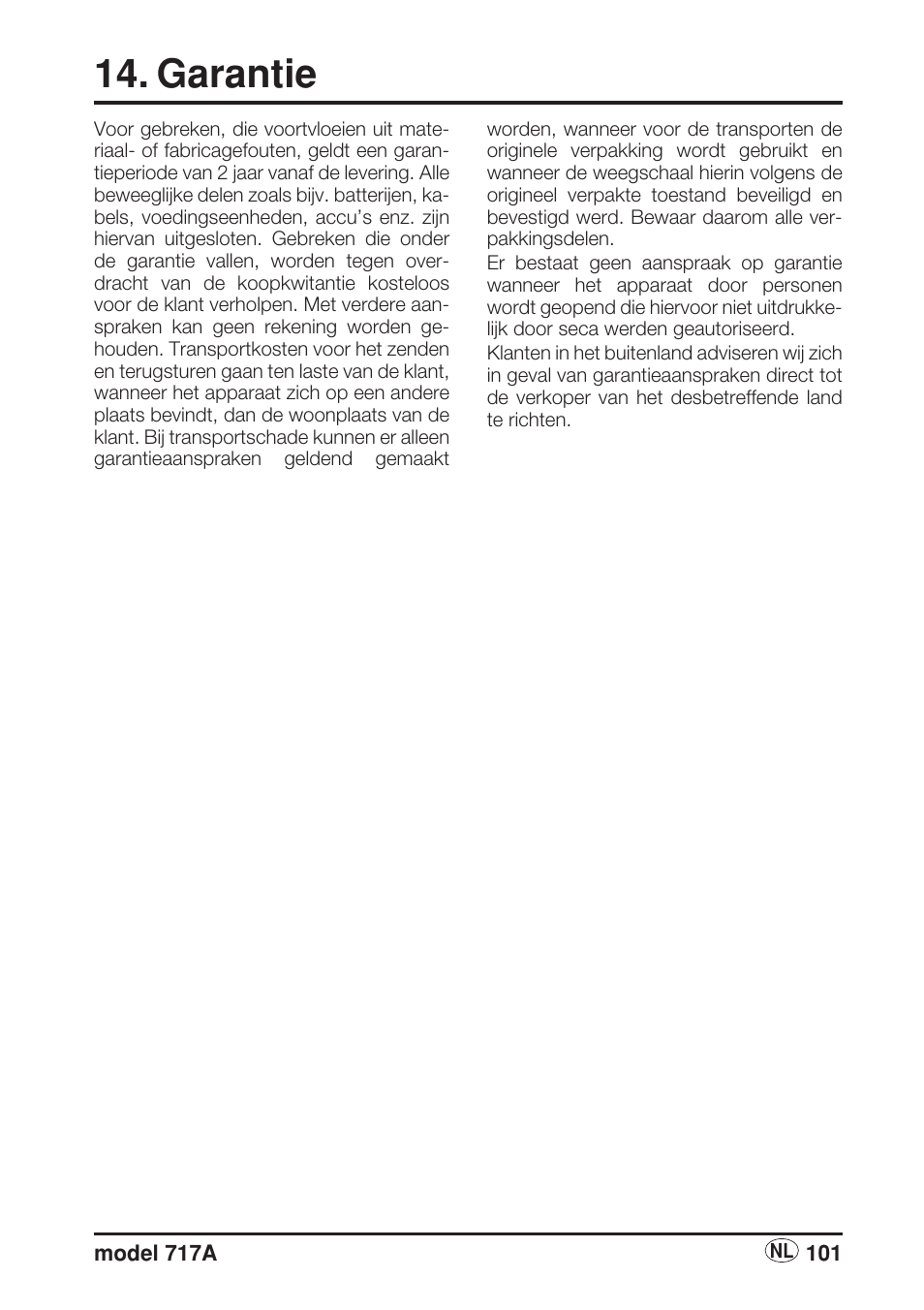 Garantie | Seca 717A User Manual | Page 101 / 136