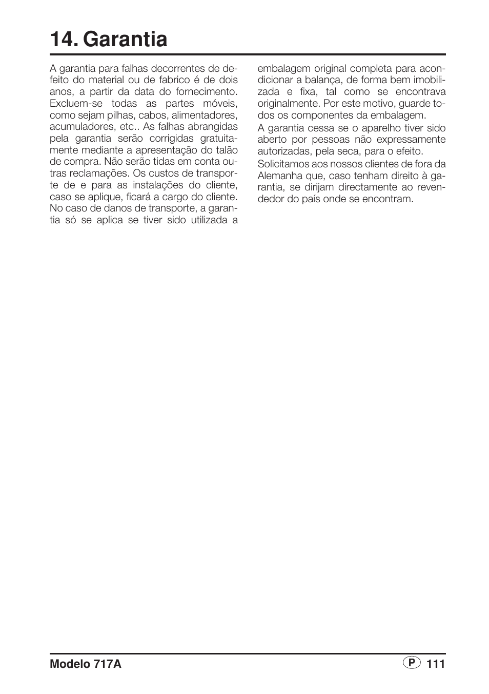 Garantia | Seca 717A User Manual | Page 111 / 136