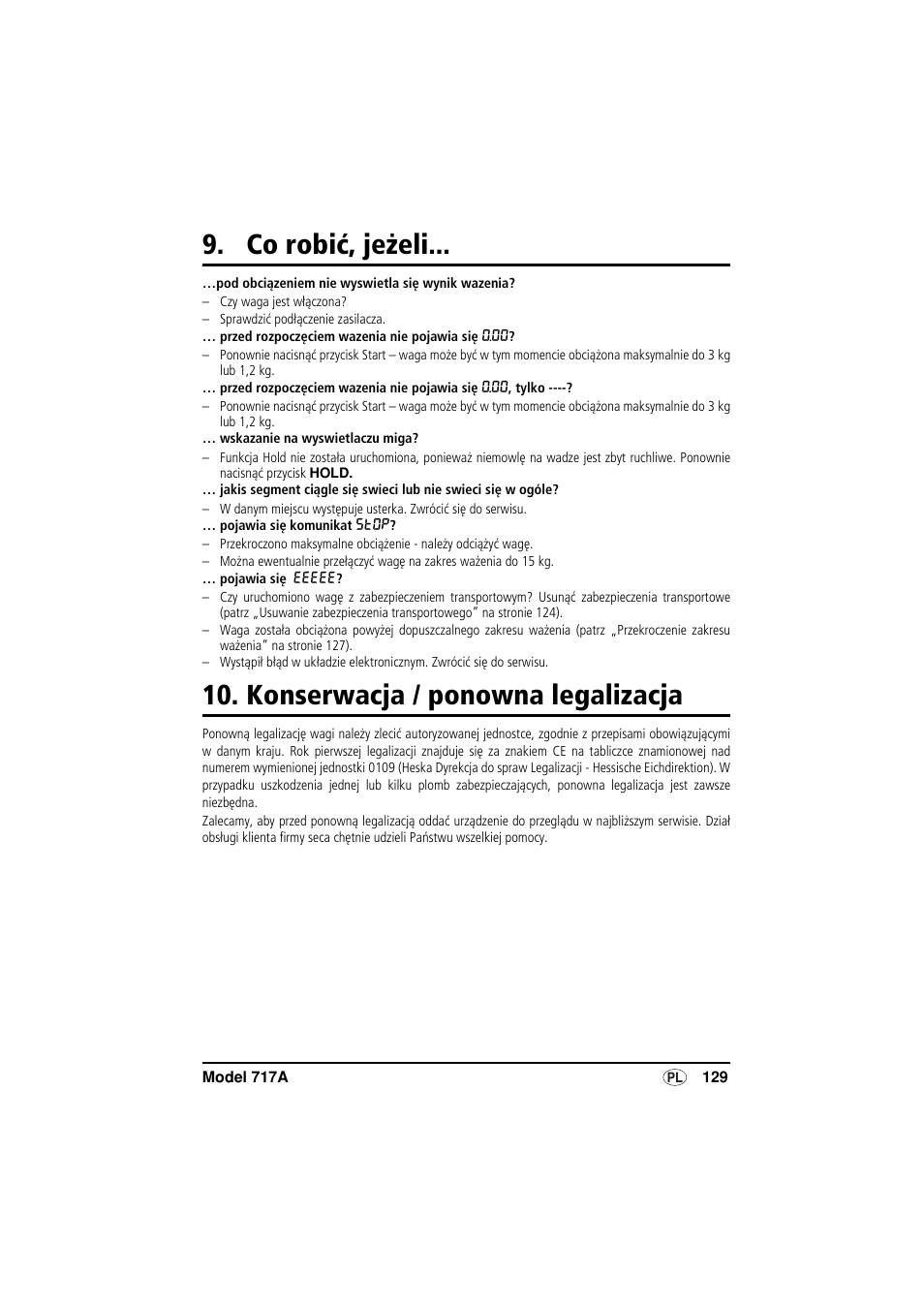 Co robić, jeżeli, Konserwacja / ponowna legalizacja | Seca 717A User Manual | Page 129 / 136