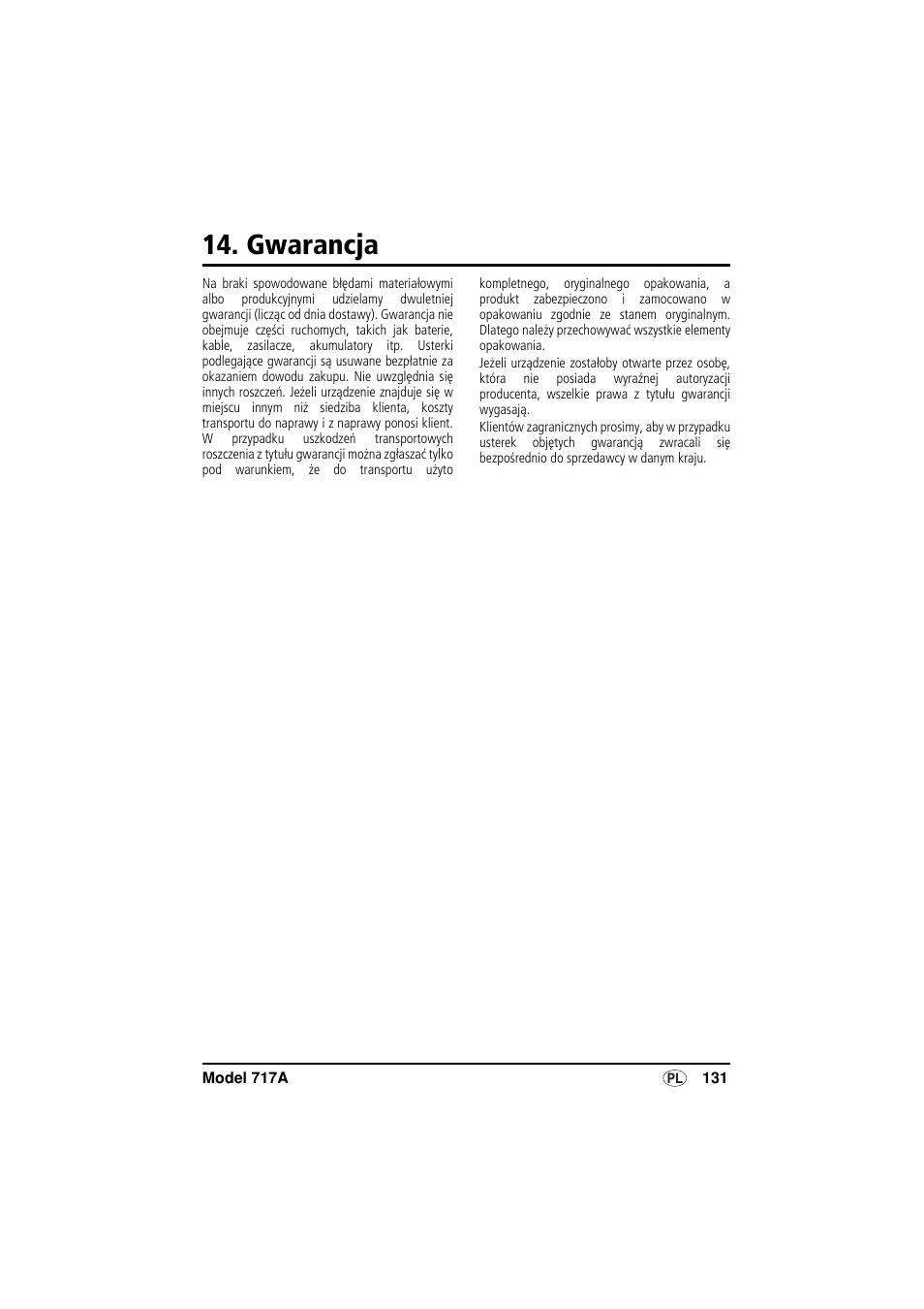 Gwarancja | Seca 717A User Manual | Page 131 / 136