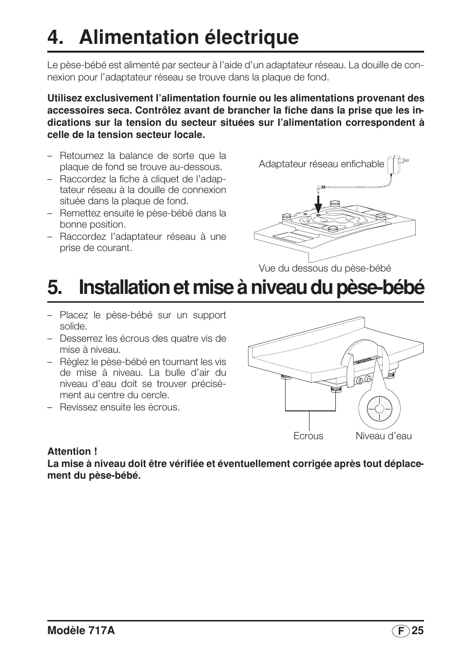 Alimentation électrique, Installation et mise à niveau du pèse-bébé | Seca 717A User Manual | Page 25 / 136