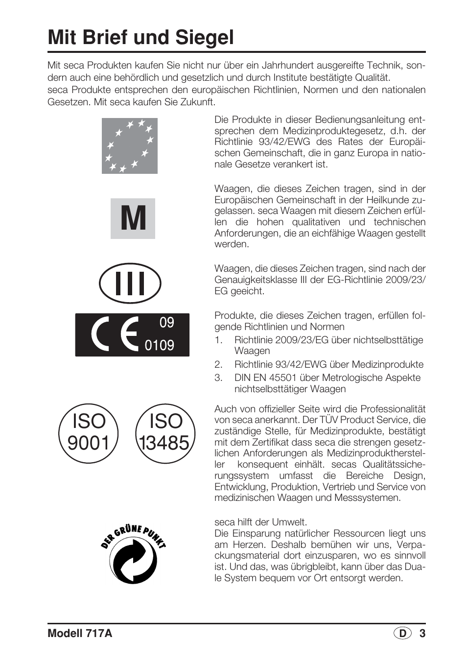 Deutsch, Mit brief und siegel | Seca 717A User Manual | Page 3 / 136