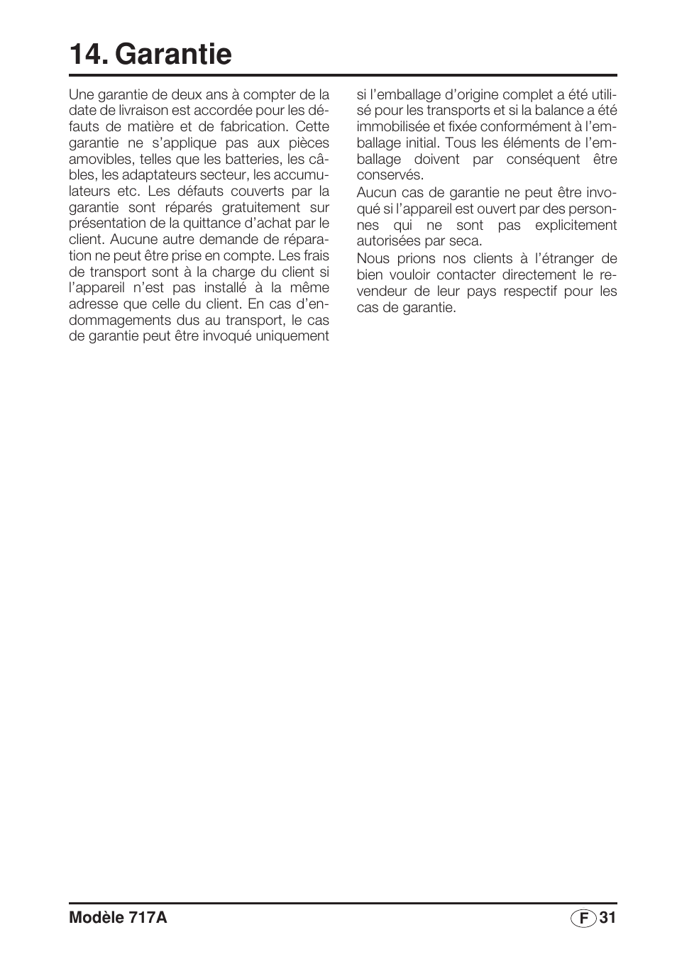 Garantie | Seca 717A User Manual | Page 31 / 136