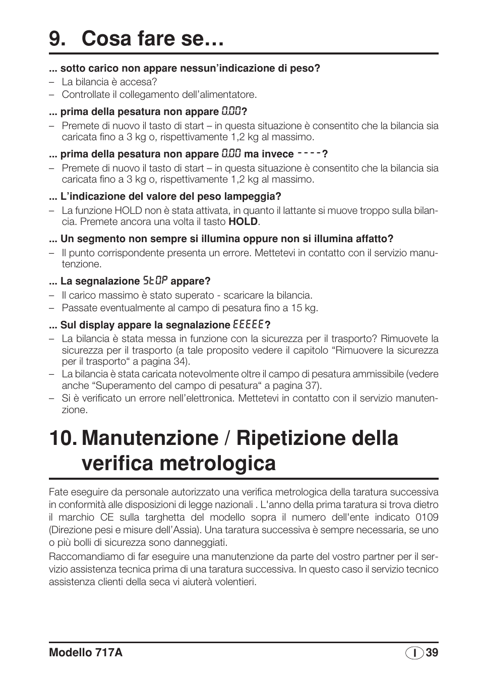 Cosa fare se | Seca 717A User Manual | Page 39 / 136