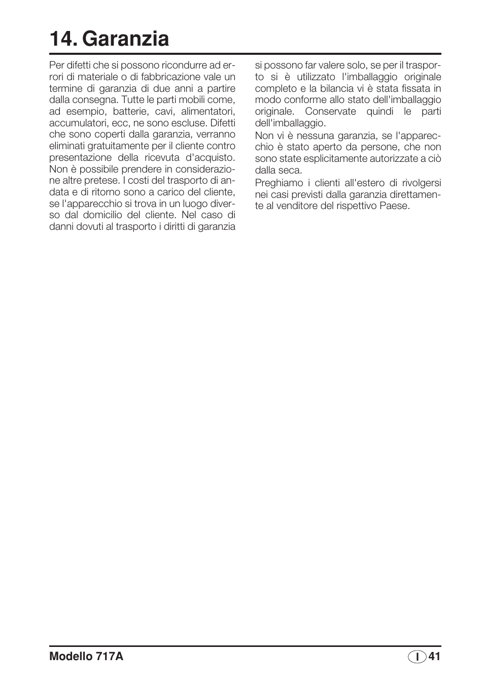 Garanzia | Seca 717A User Manual | Page 41 / 136