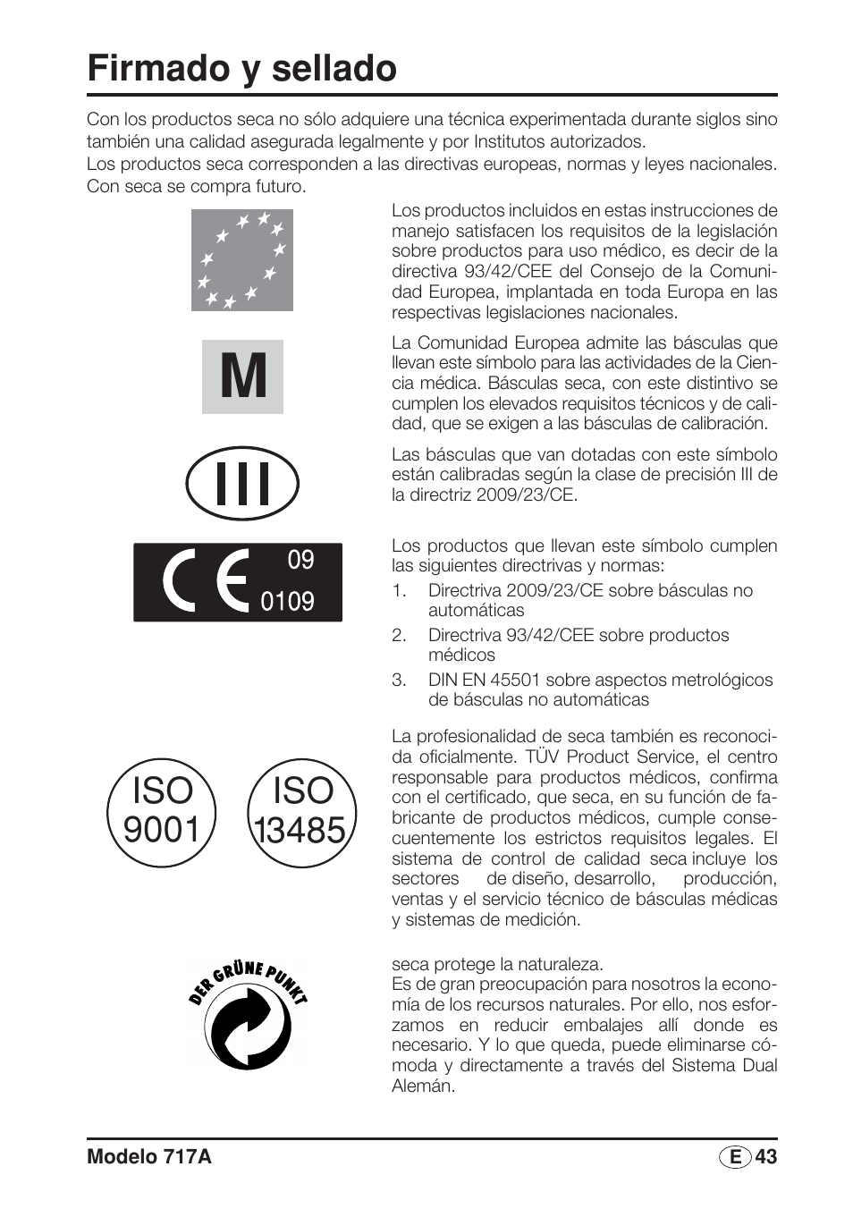 Español, Firmado y sellado | Seca 717A User Manual | Page 43 / 136