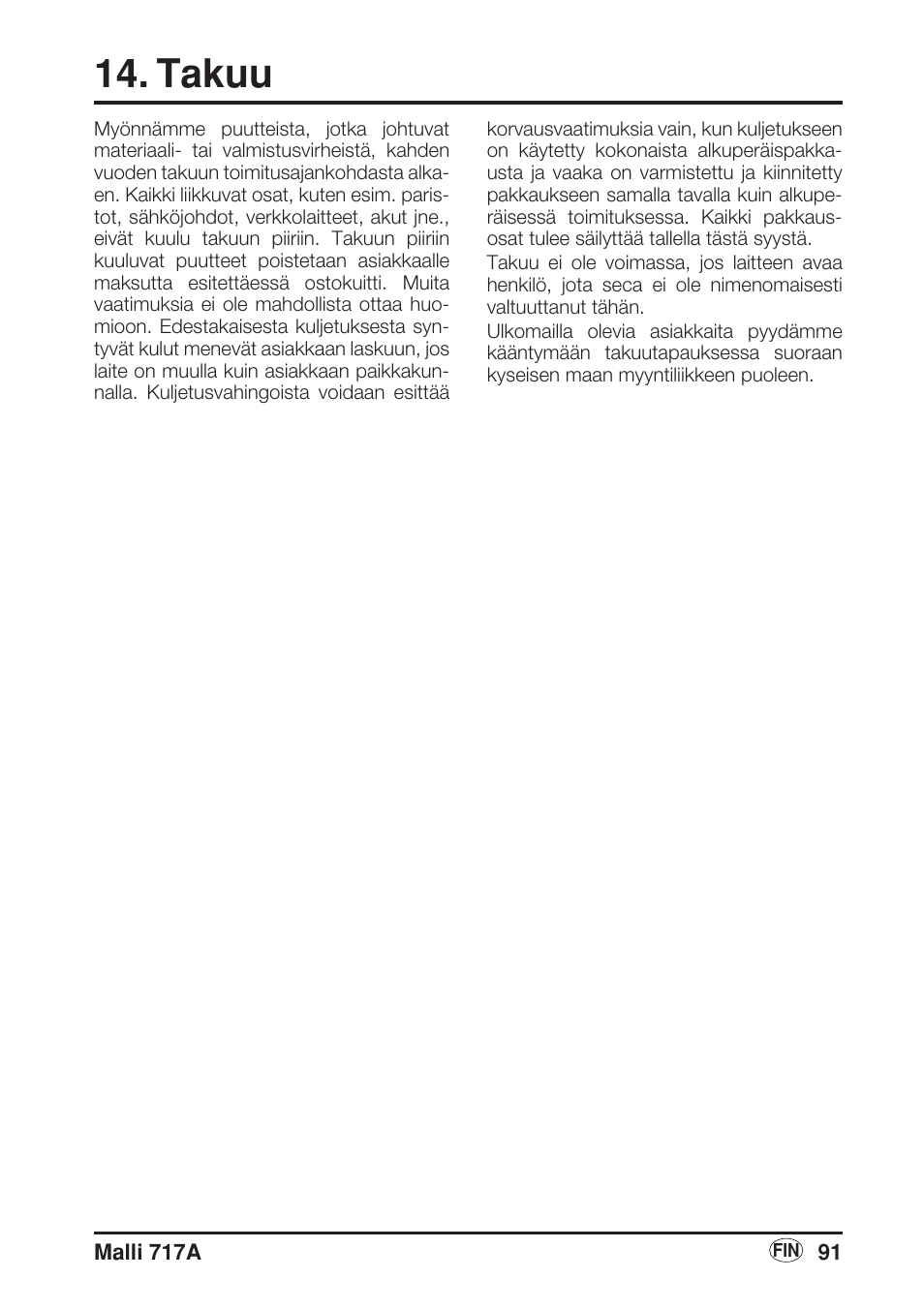 Takuu | Seca 717A User Manual | Page 91 / 136