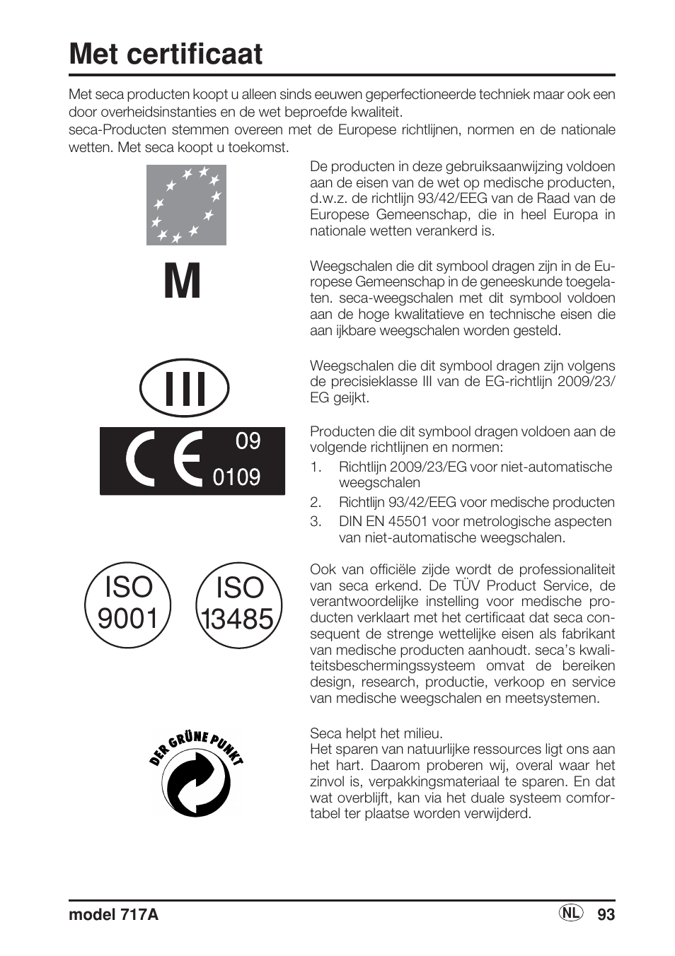 Nederlands, Met certificaat | Seca 717A User Manual | Page 93 / 136