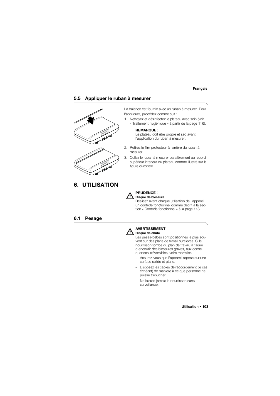 5 appliquer le ruban à mesurer, Utilisation, 1 pesage | Seca 757 User Manual | Page 103 / 307