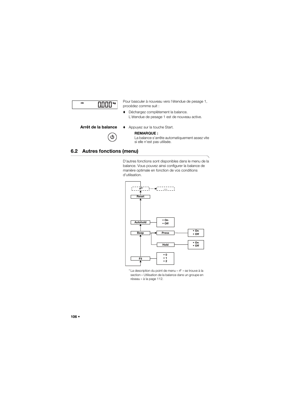Arrêt de la balance, 2 autres fonctions (menu) | Seca 757 User Manual | Page 106 / 307