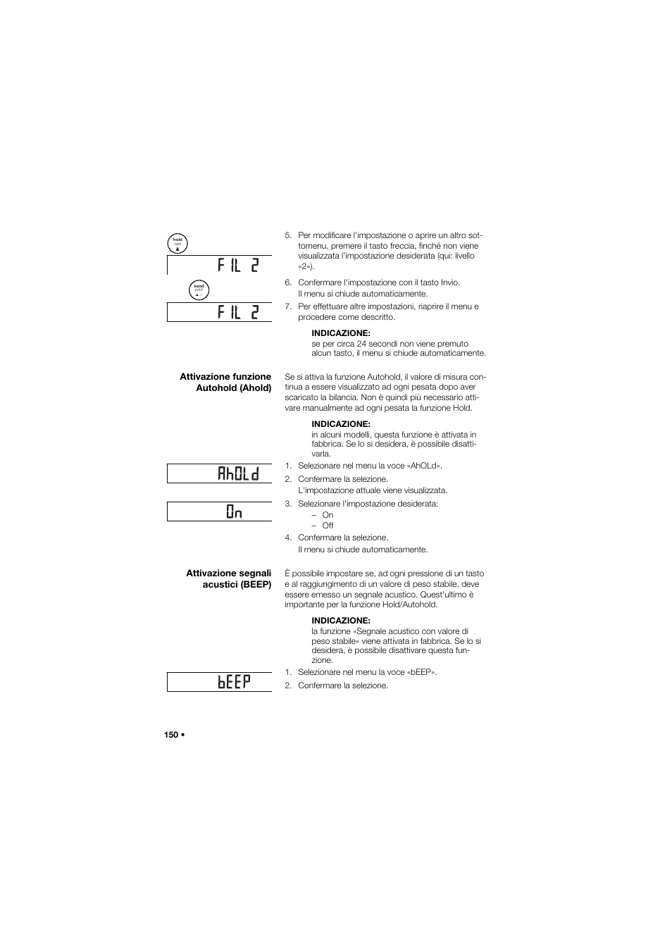 Attivazione funzione autohold (ahold), Attivazione segnali acustici (beep) | Seca 757 User Manual | Page 150 / 307
