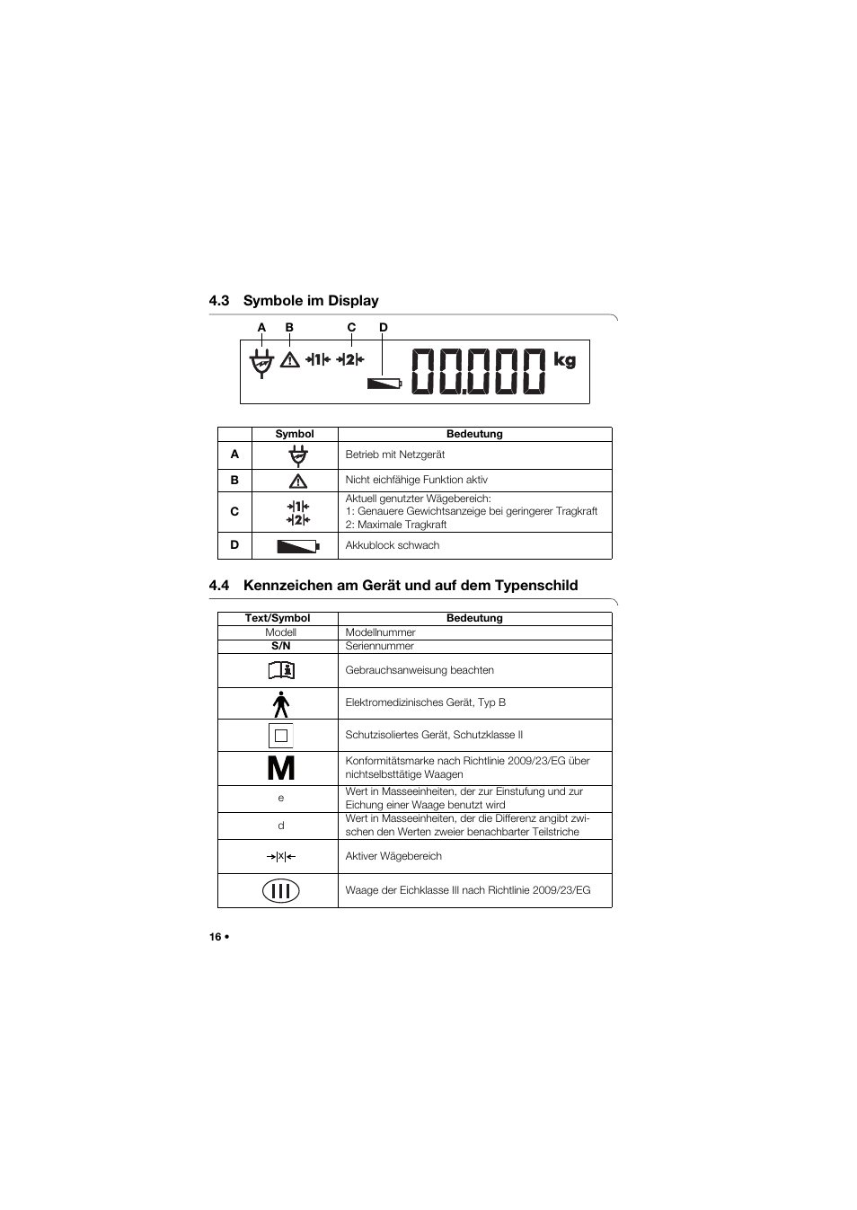 3 symbole im display, 4 kennzeichen am gerät und auf dem typenschild | Seca 757 User Manual | Page 16 / 307