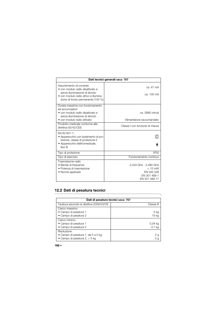 2 dati di pesatura tecnici | Seca 757 User Manual | Page 166 / 307