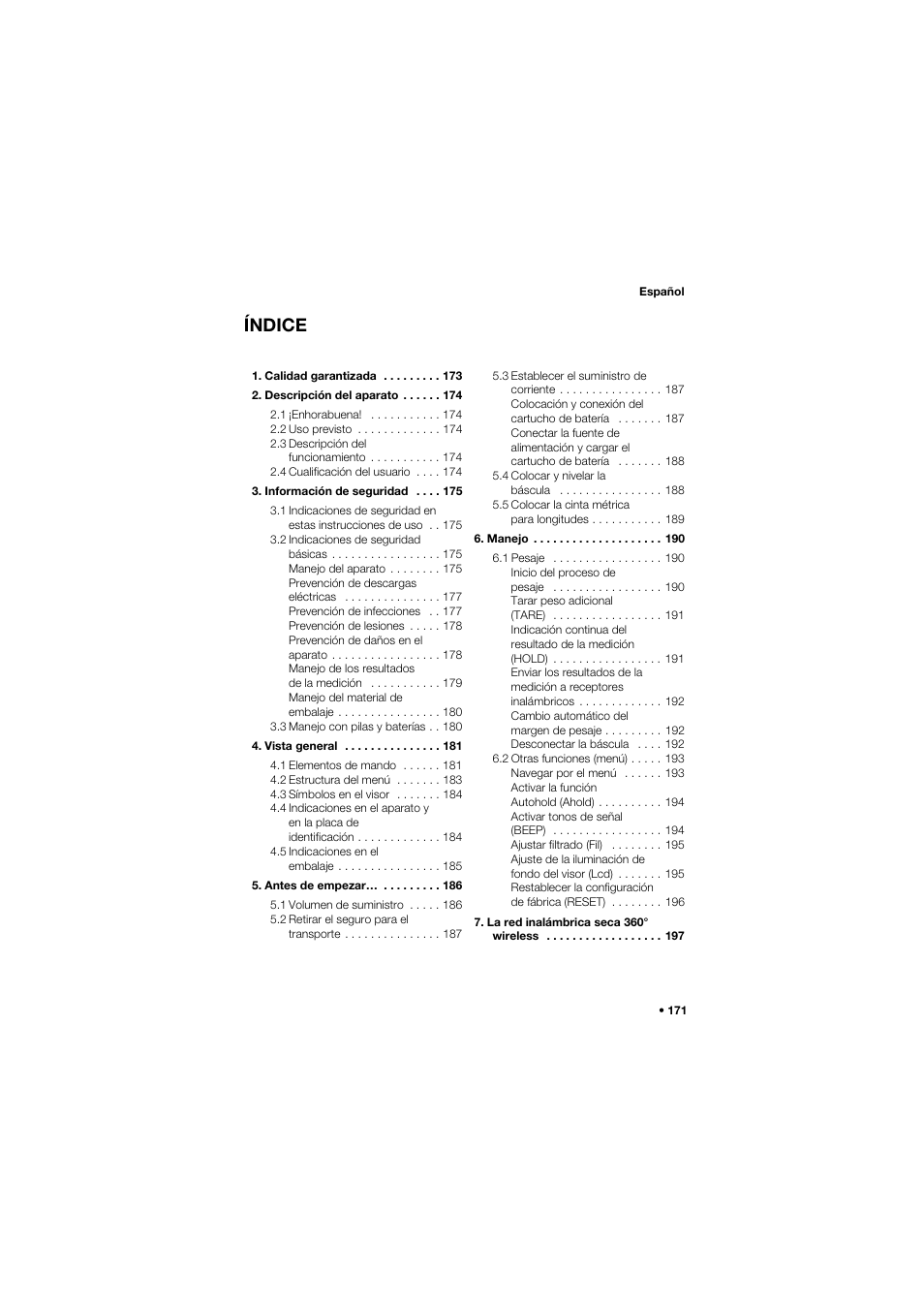 Español, Índice | Seca 757 User Manual | Page 171 / 307