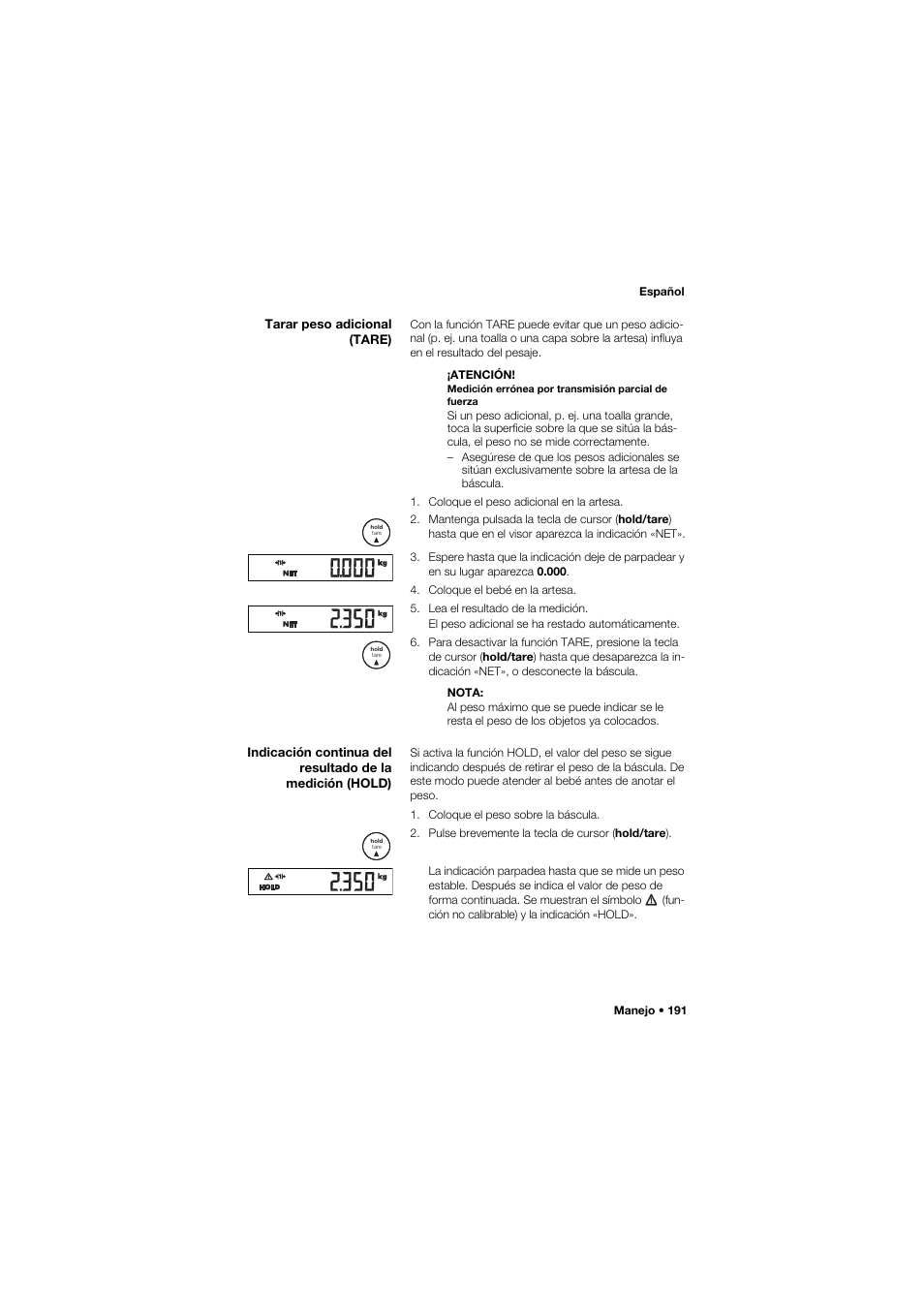 Tarar peso adicional (tare) | Seca 757 User Manual | Page 191 / 307