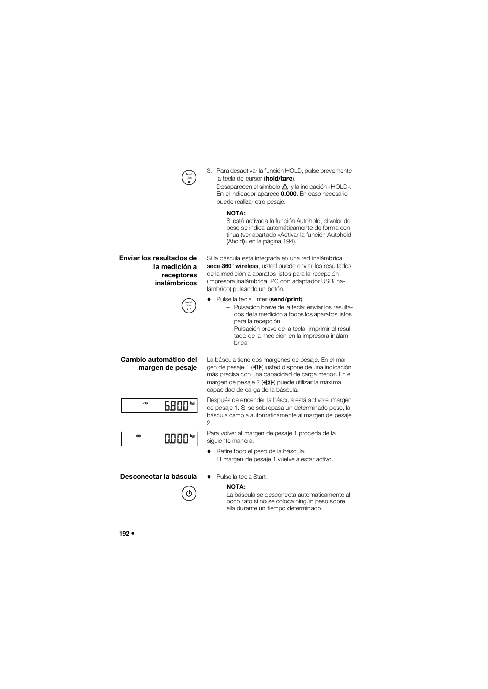 Cambio automático del margen de pesaje, Desconectar la báscula | Seca 757 User Manual | Page 192 / 307
