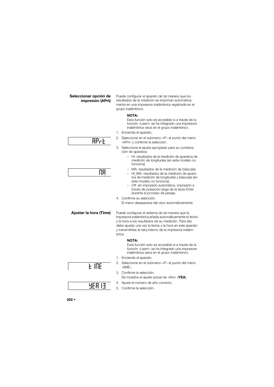 Seleccionar opción de impresión (aprt), Ajustar la hora (time) | Seca 757 User Manual | Page 202 / 307