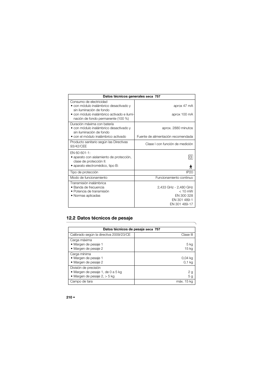 2 datos técnicos de pesaje | Seca 757 User Manual | Page 210 / 307