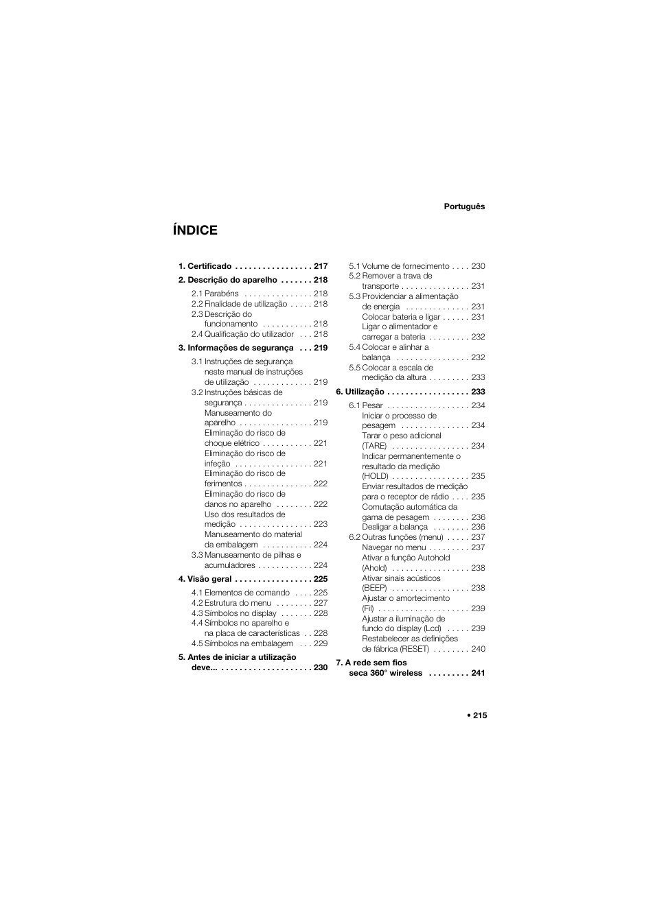 Português, Índice | Seca 757 User Manual | Page 215 / 307