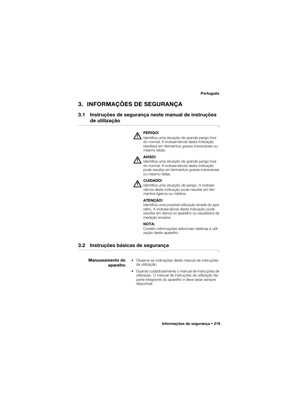 Informações de segurança, 2 instruções básicas de segurança, Manuseamento do aparelho | Seca 757 User Manual | Page 219 / 307