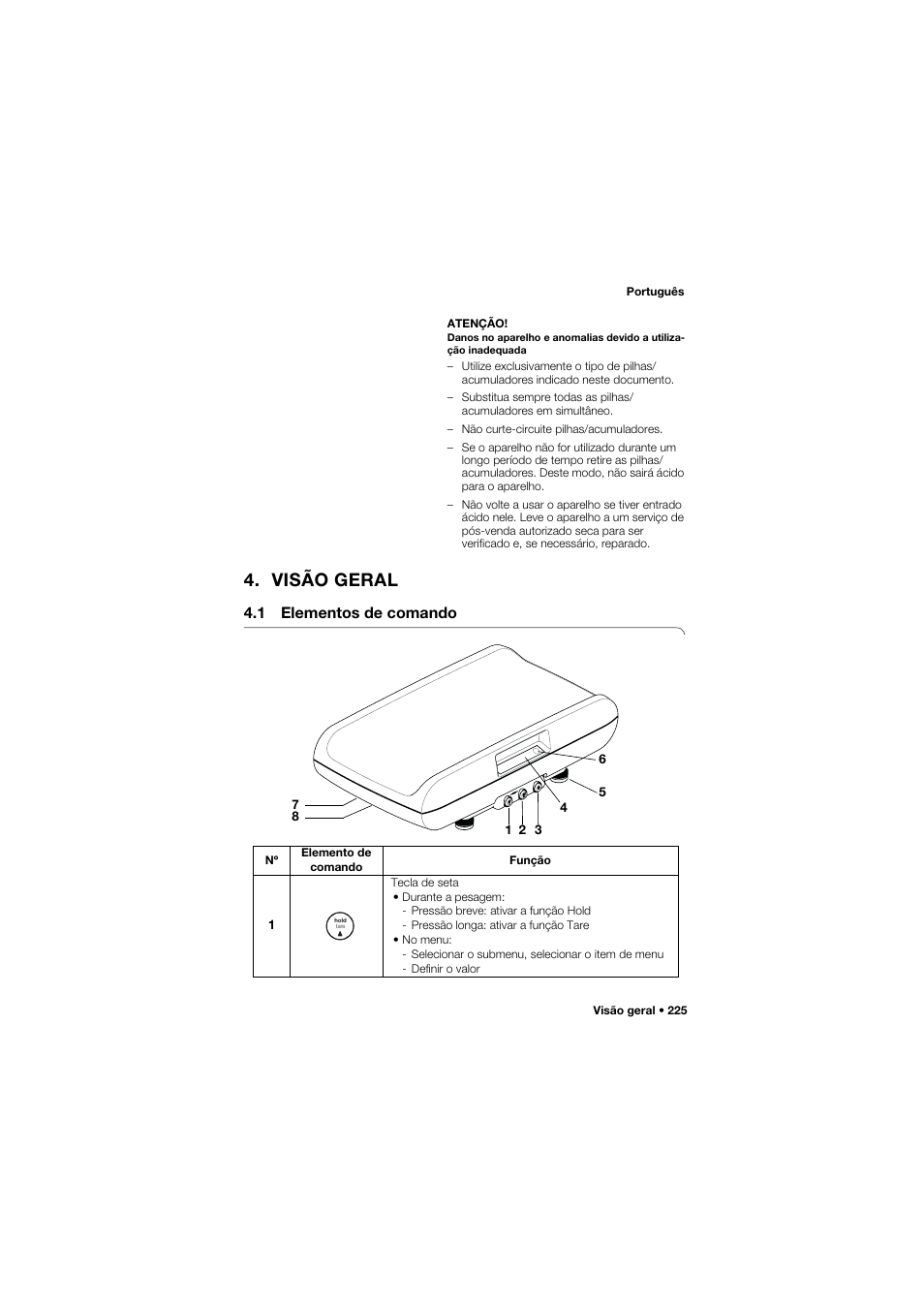 Visão geral, 1 elementos de comando | Seca 757 User Manual | Page 225 / 307