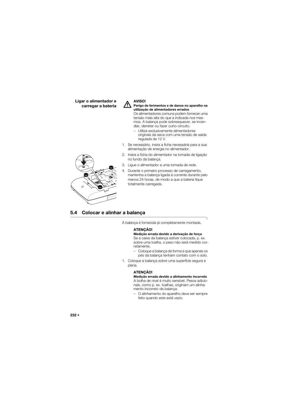Ligar o alimentador e carregar a bateria, 4 colocar e alinhar a balança | Seca 757 User Manual | Page 232 / 307