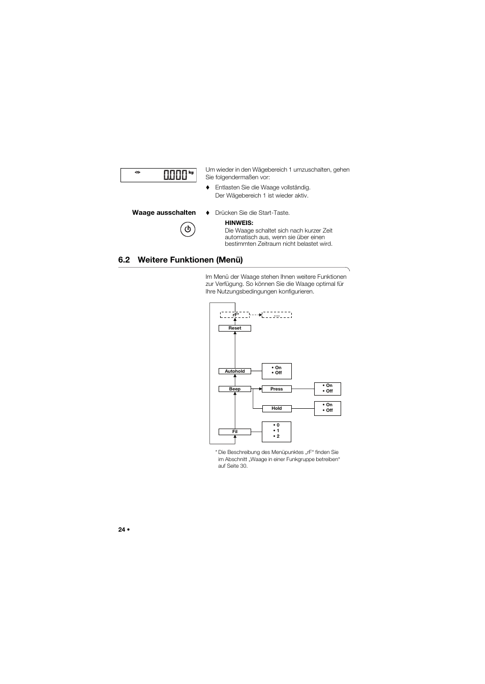 Waage ausschalten, 2 weitere funktionen (menü) | Seca 757 User Manual | Page 24 / 307