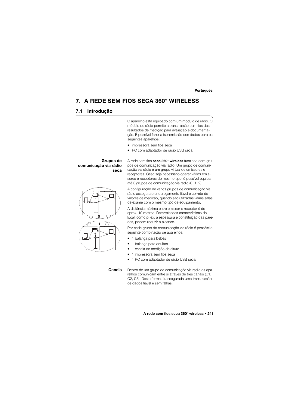 A rede sem fios seca 360° wireless, 1 introdução, Grupos de comunicação via rádio seca | Canais | Seca 757 User Manual | Page 241 / 307