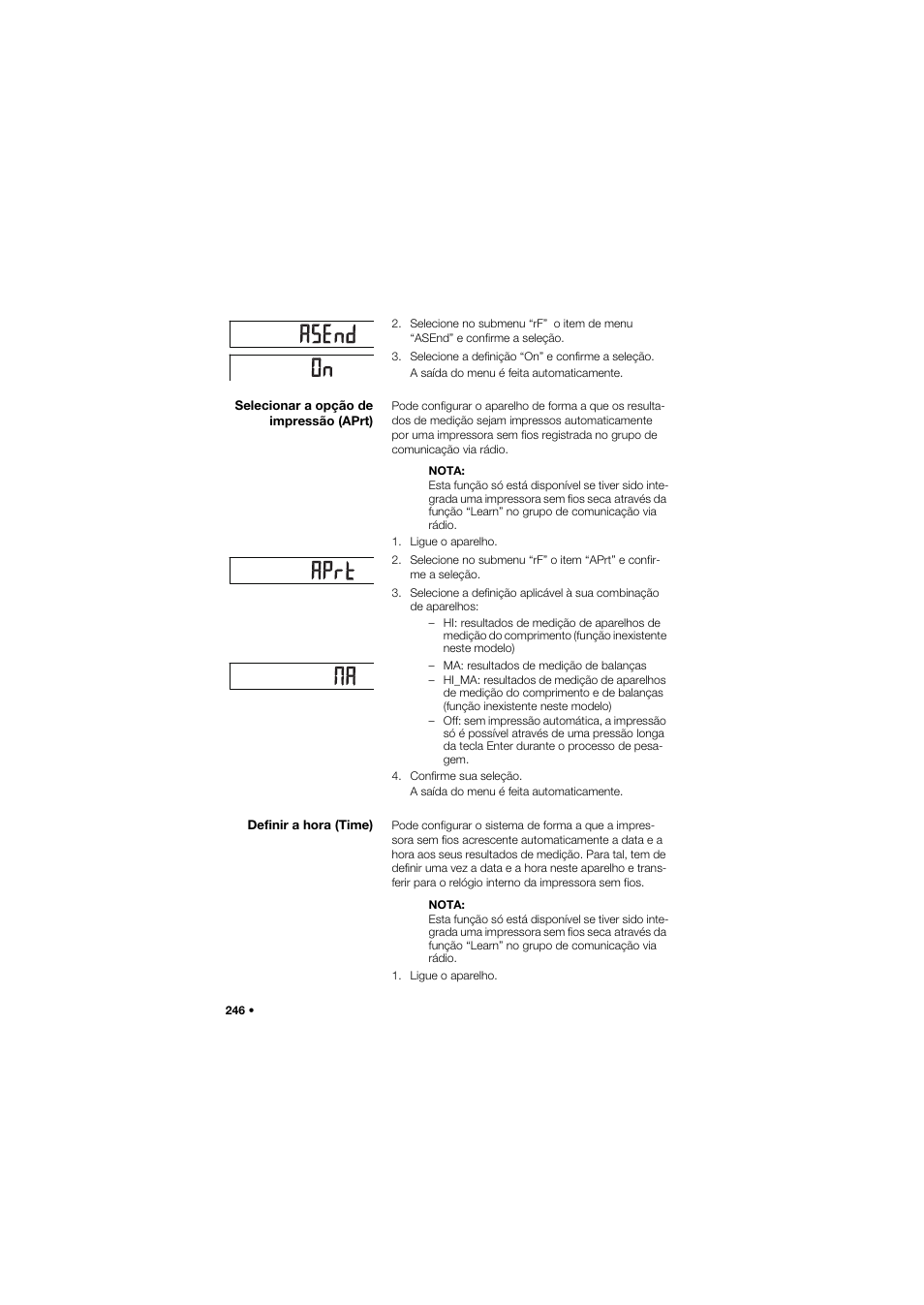 Selecionar a opção de impressão (aprt), Definir a hora (time) | Seca 757 User Manual | Page 246 / 307