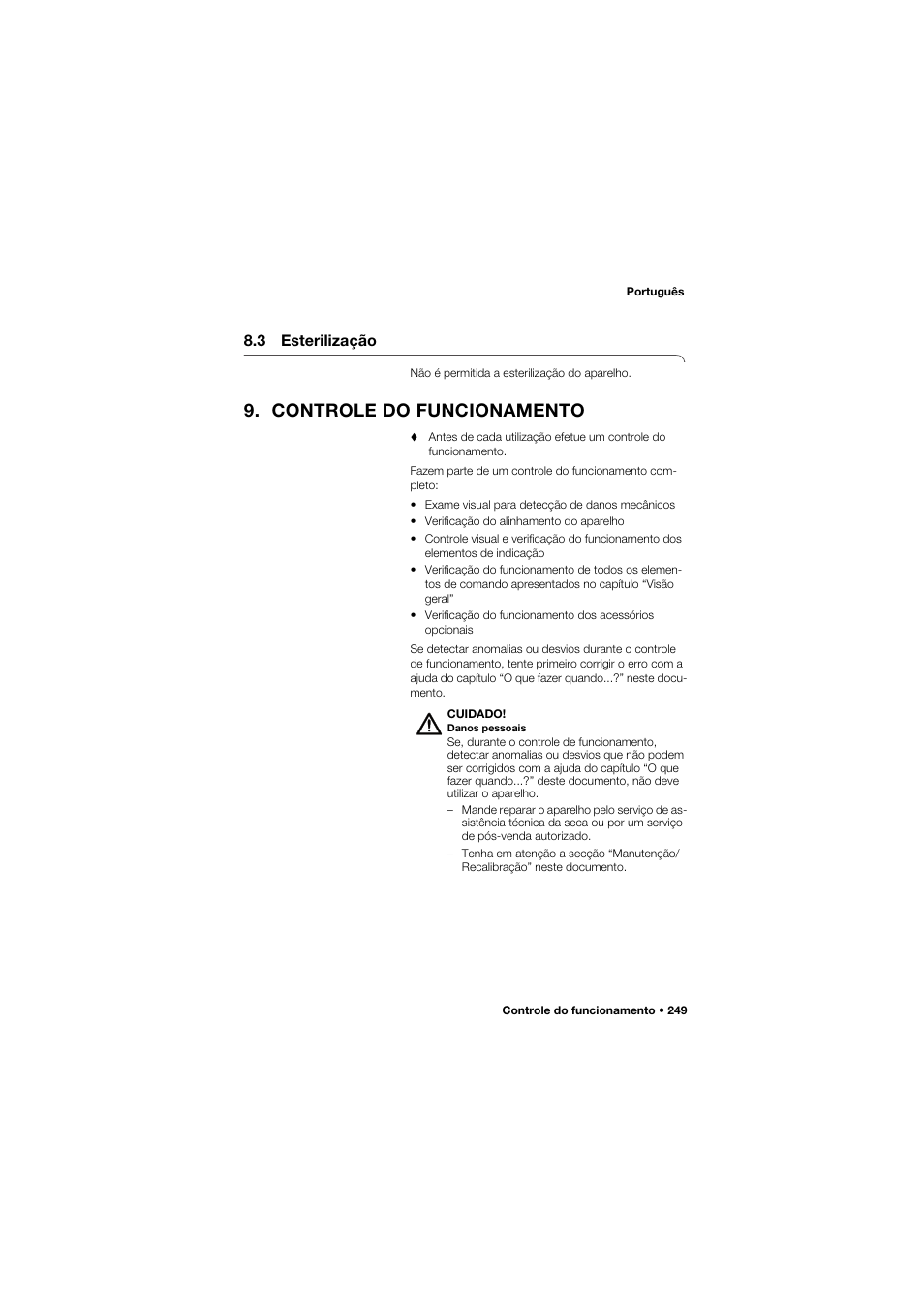 3 esterilização, Controle do funcionamento | Seca 757 User Manual | Page 249 / 307