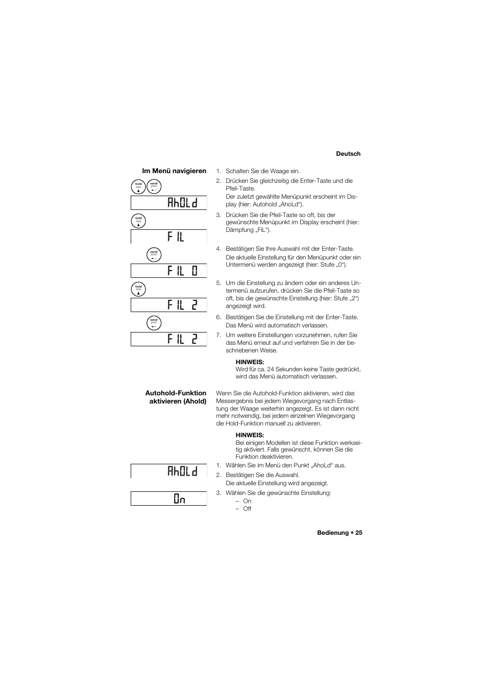 Im menü navigieren, Autohold-funktion aktivieren (ahold) | Seca 757 User Manual | Page 25 / 307