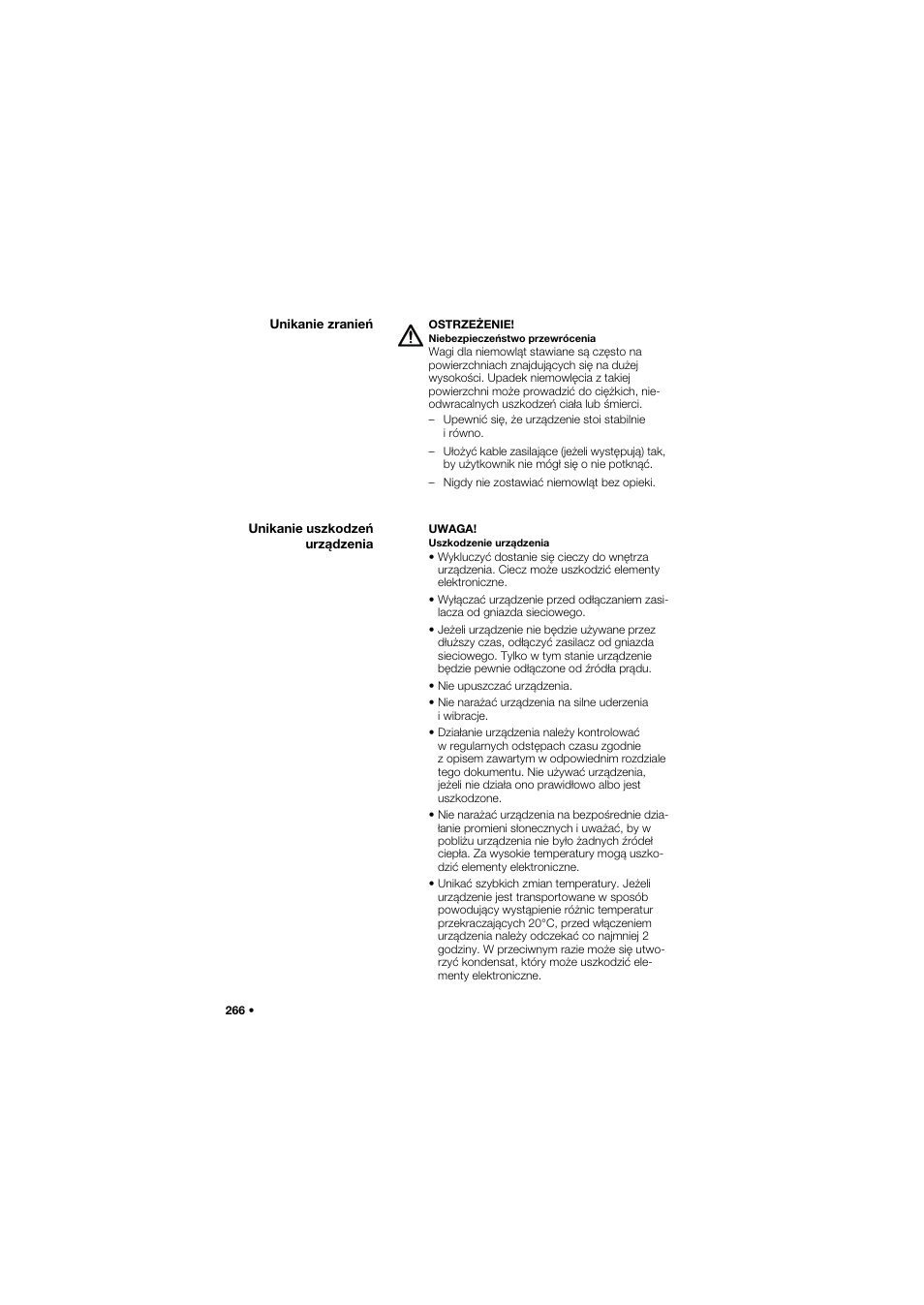 Unikanie zranień, Unikanie uszkodzeń urządzenia | Seca 757 User Manual | Page 266 / 307