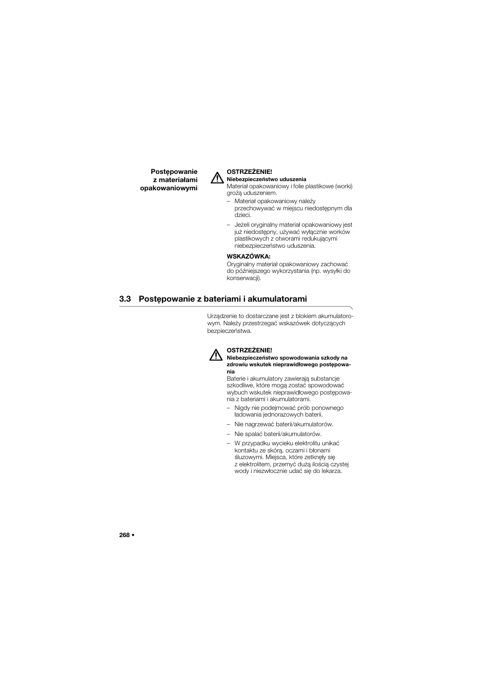 Postępowanie z materiałami opakowaniowymi, 3 postępowanie z bateriami i akumulatorami | Seca 757 User Manual | Page 268 / 307
