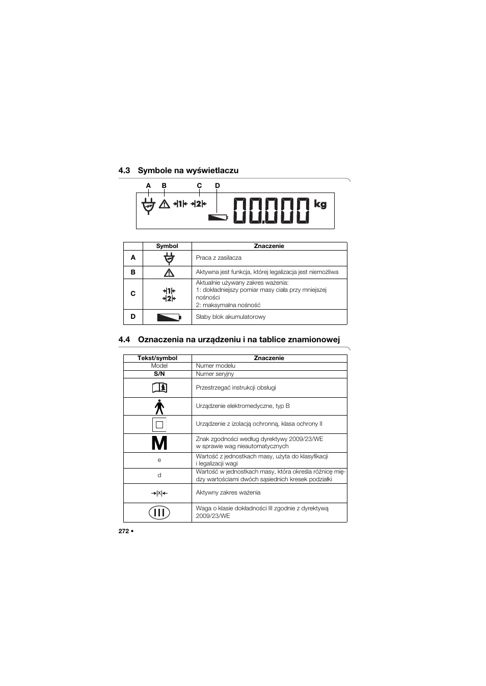 3 symbole na wyświetlaczu | Seca 757 User Manual | Page 272 / 307