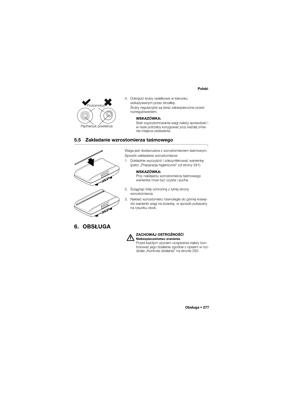 5 zakładanie wzrostomierza taśmowego, Obsługa | Seca 757 User Manual | Page 277 / 307