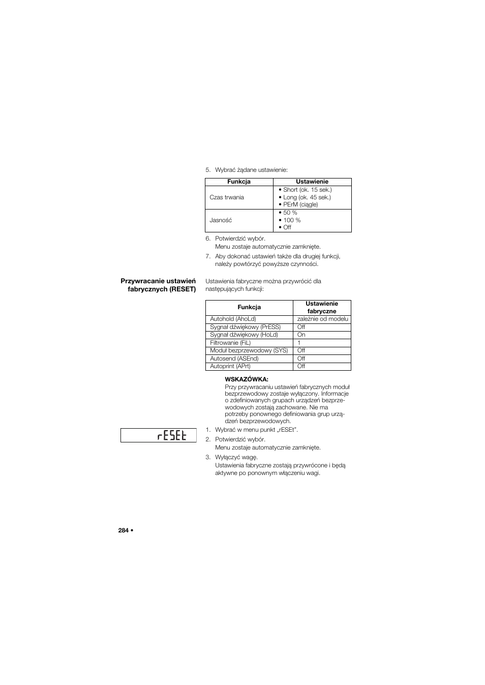 Przywracanie ustawień fabrycznych (reset) | Seca 757 User Manual | Page 284 / 307