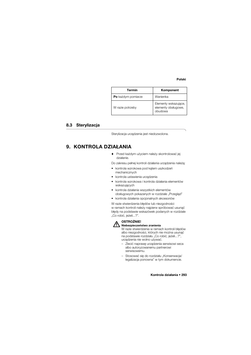 3 sterylizacja, Kontrola działania | Seca 757 User Manual | Page 293 / 307