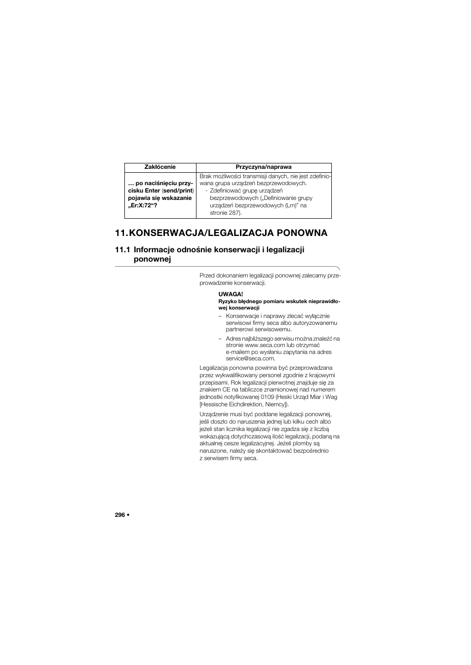 Konserwacja/legalizacja ponowna | Seca 757 User Manual | Page 296 / 307