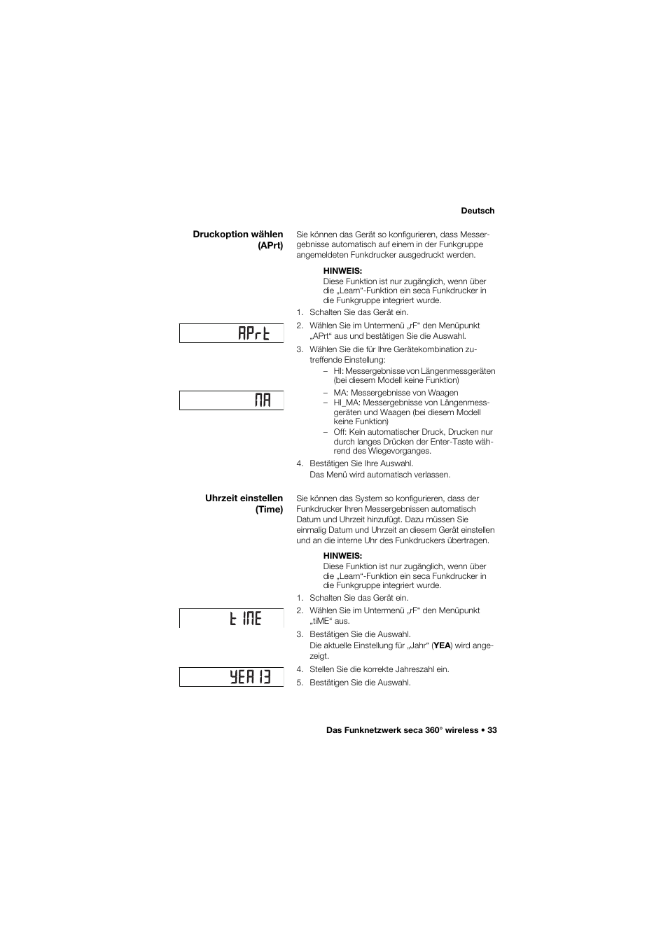 Druckoption wählen (aprt), Uhrzeit einstellen (time) | Seca 757 User Manual | Page 33 / 307
