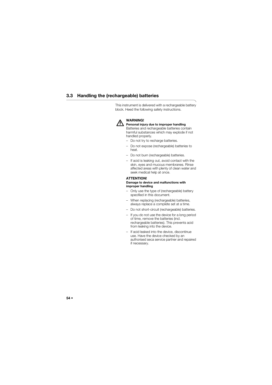 3 handling the (rechargeable) batteries | Seca 757 User Manual | Page 54 / 307