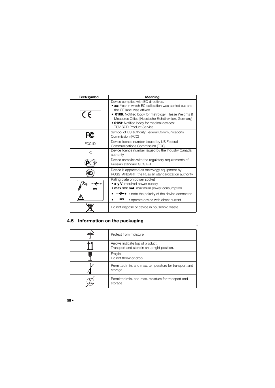 5 information on the packaging | Seca 757 User Manual | Page 58 / 307