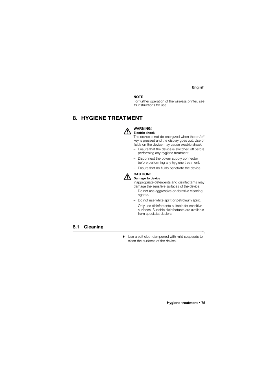 Hygiene treatment, 1 cleaning | Seca 757 User Manual | Page 75 / 307