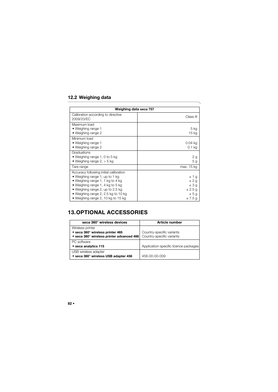 2 weighing data, Optional accessories | Seca 757 User Manual | Page 82 / 307