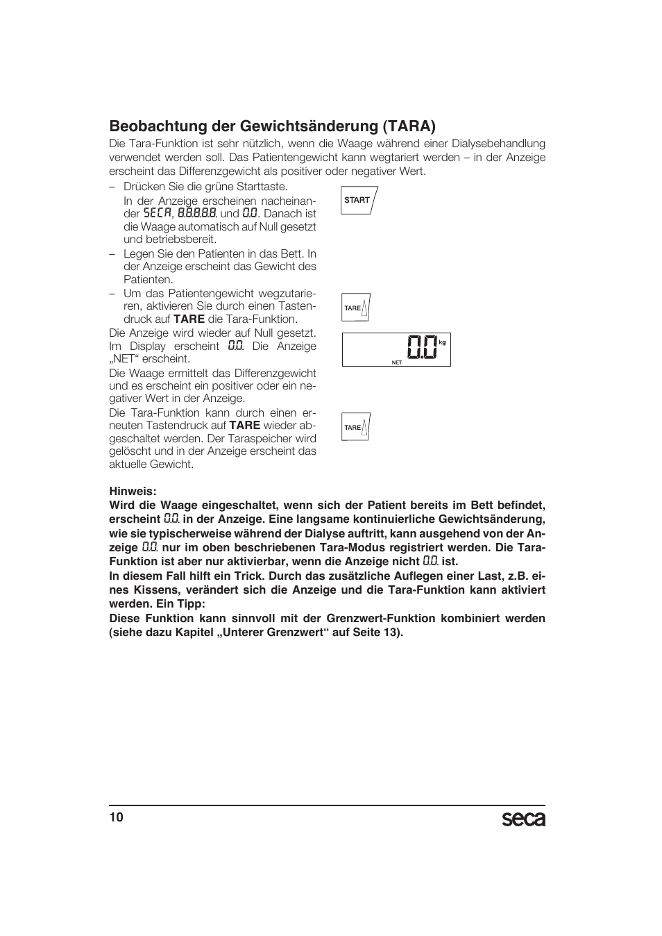 Beobachtung der gewichtsänderung (tara) | Seca 985 User Manual | Page 10 / 239