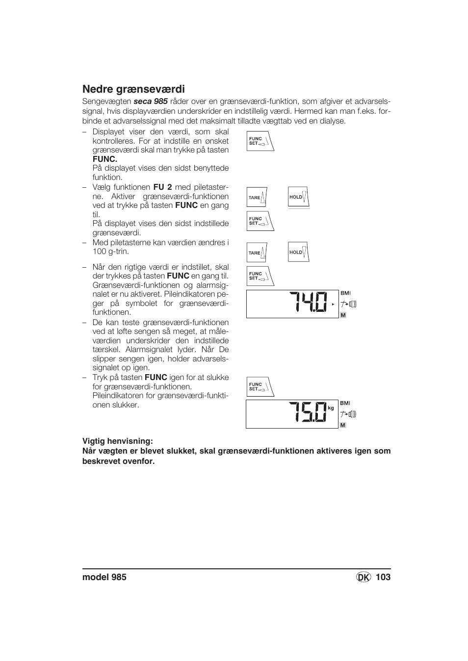 Nedre grænseværdi | Seca 985 User Manual | Page 103 / 239