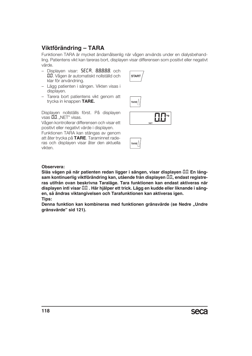 Viktförändring - tara, Viktförändring – tara | Seca 985 User Manual | Page 118 / 239