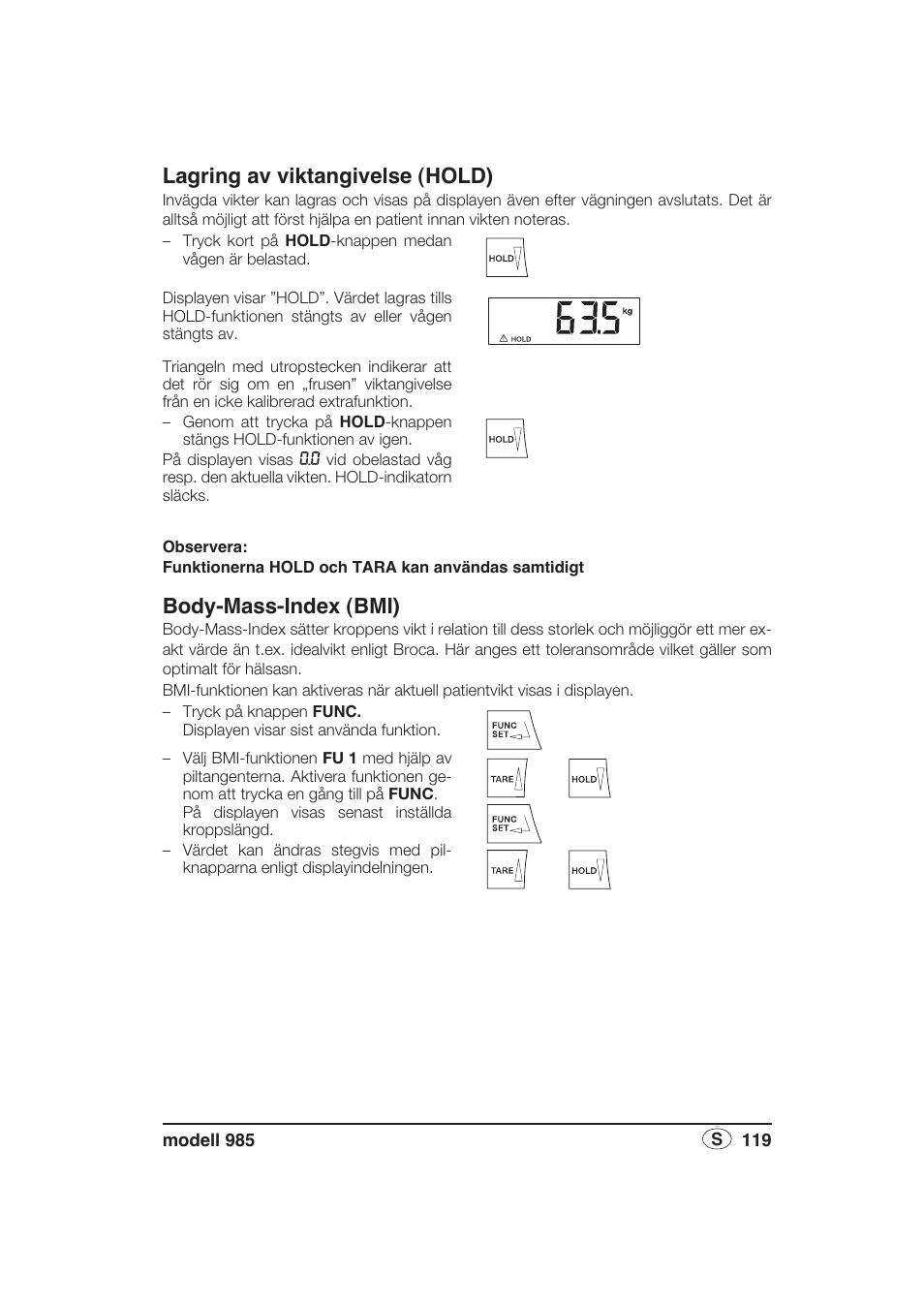 Lagring av viktangivelse (hold), Body-mass-index (bmi) | Seca 985 User Manual | Page 119 / 239