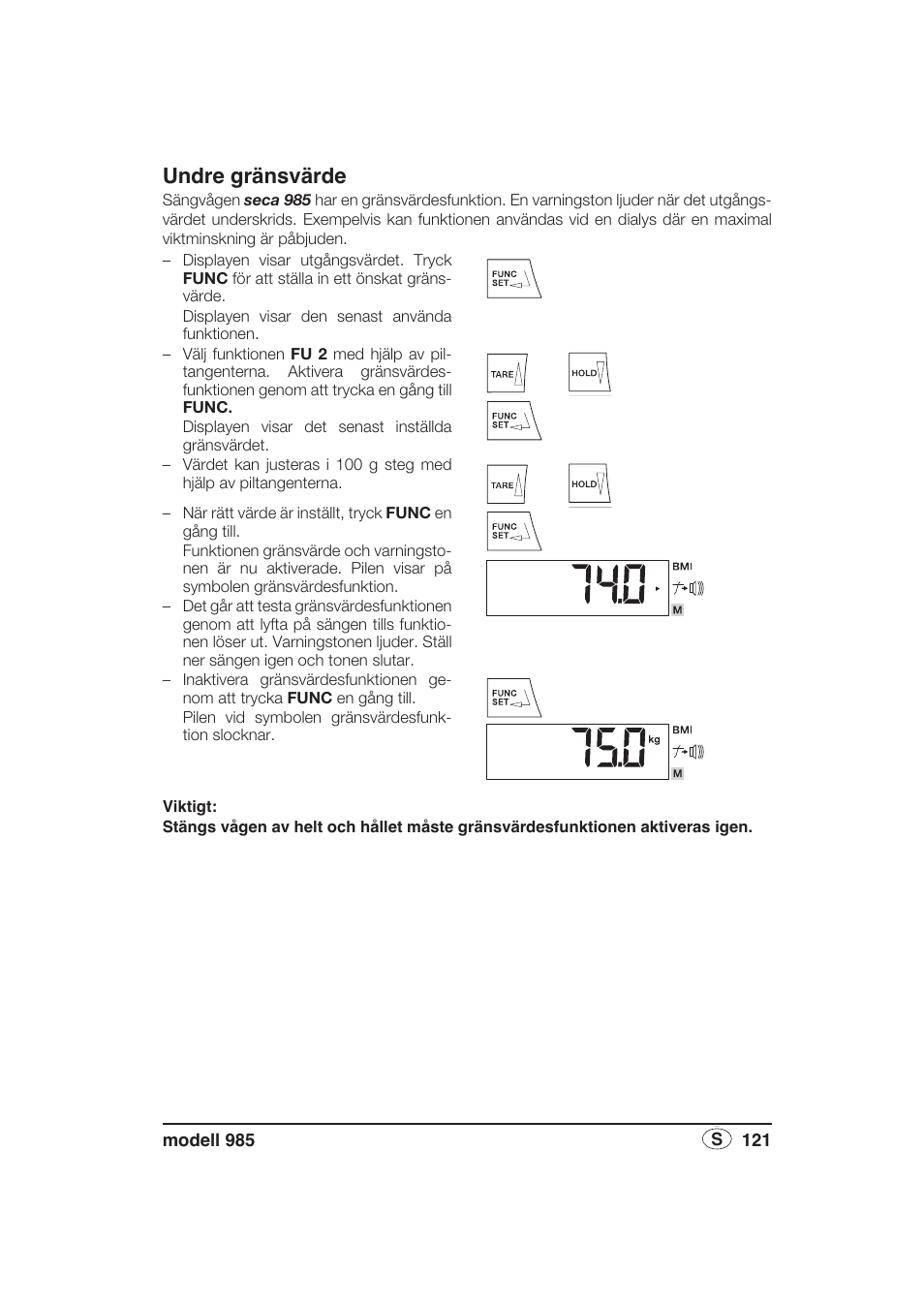 Undre gränsvärde | Seca 985 User Manual | Page 121 / 239